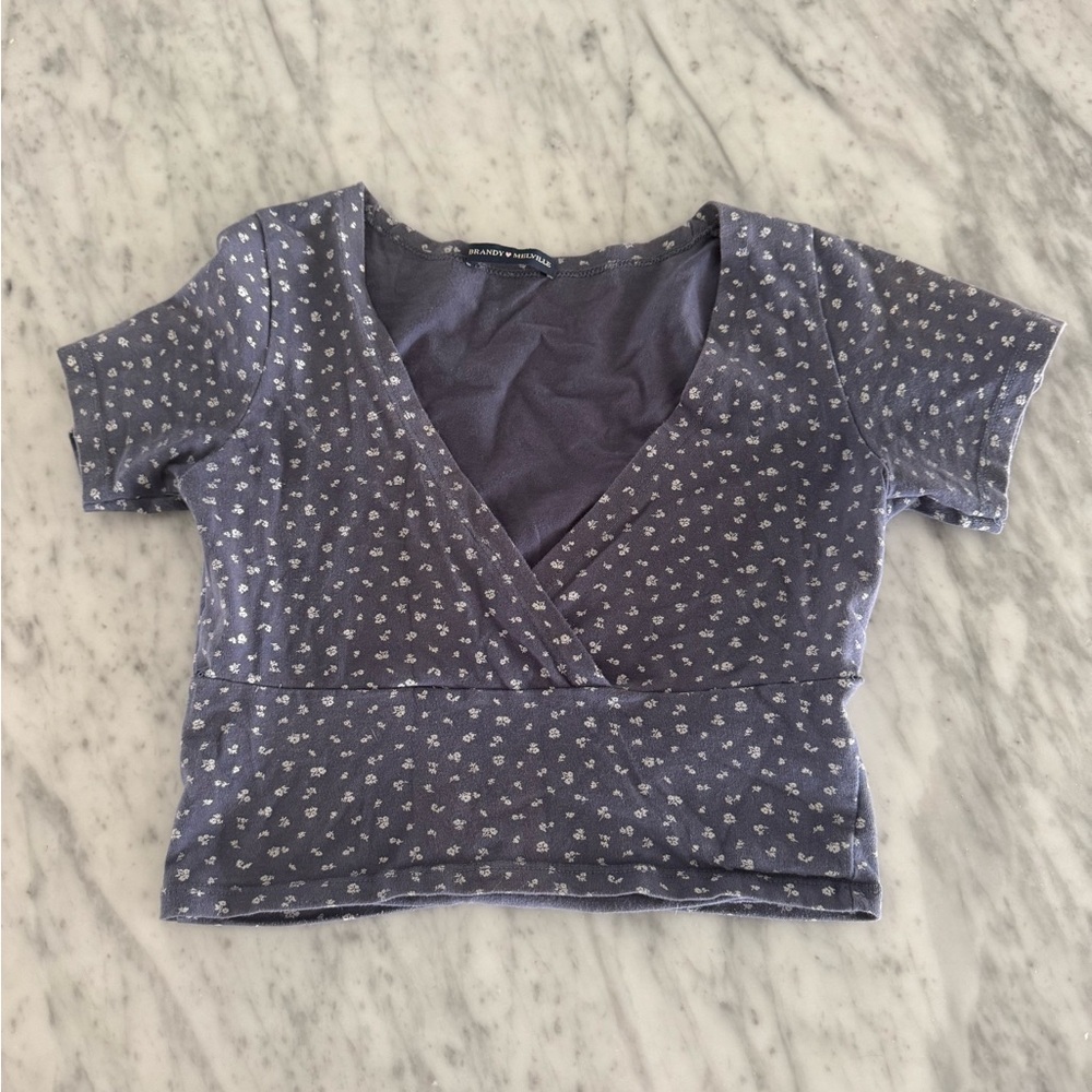 Brandy Melville Blue Crop Top Wrap Tee one size